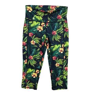 Ideology Jungle Print Capri Leggings Size Medium Green and Red Side Pockets